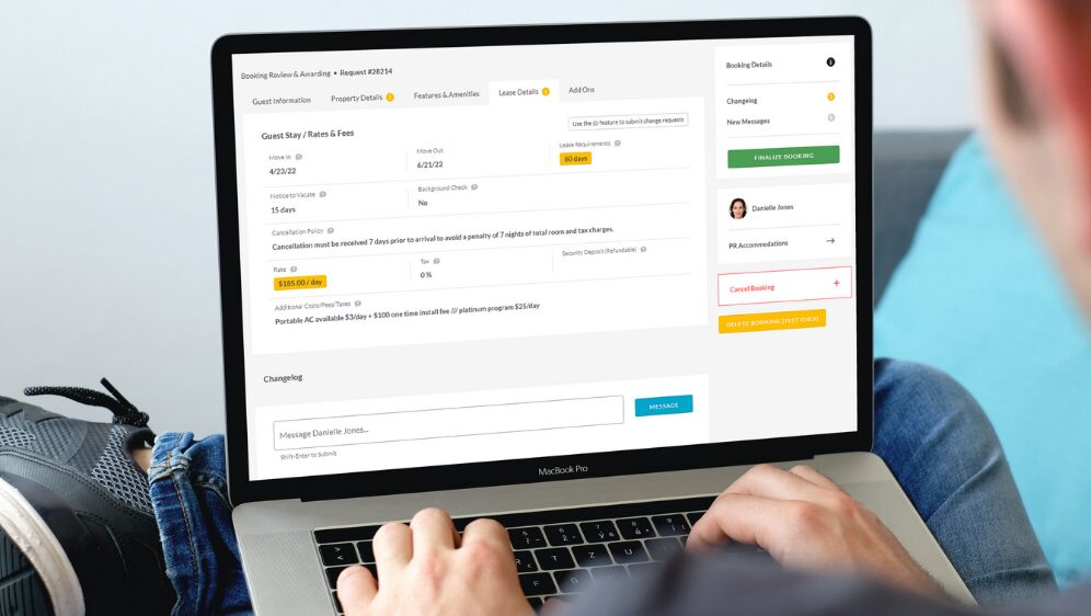 The OWL booking workspace on a laptop